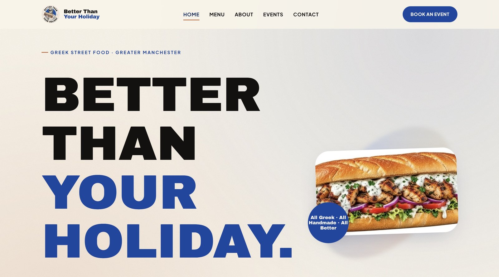 Better Than Your Holiday — Custom PHP ιστοσελίδα ελληνικού street food στο Μάντσεστερ